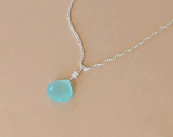 Aqua Blue Chalcedony Necklace, Beach Wedding Necklace, Bridesmaid Gift, Beach Wedding Jewelry