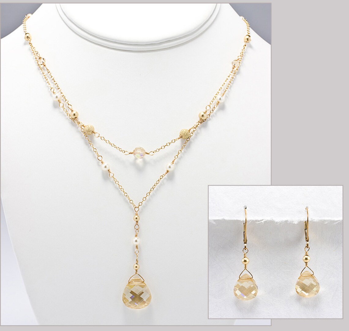 Champagne Bridal Jewelry Set Wedding Jewelry Set Gold Etsy