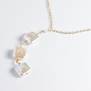 Coin Pearl Necklace, Square Coin Pearl, Triple Pearl Necklace, Freshwater Coin Pearl, Silver or Gold, Unique Gifts for Her