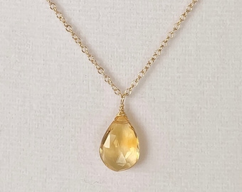 Large Citrine Pendant Necklace, November Birthstone Necklace, Yellow Citrine Jewelry
