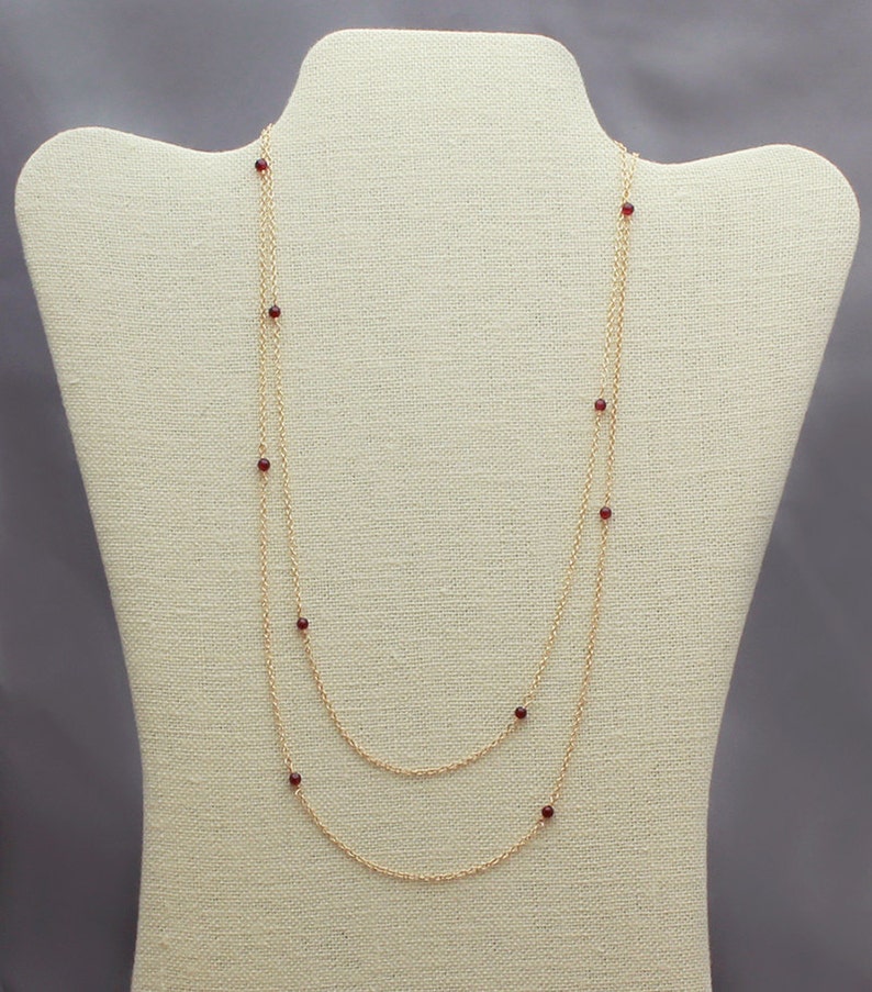 Very Long Red Necklace Rhodolite Gold Rose Etsy