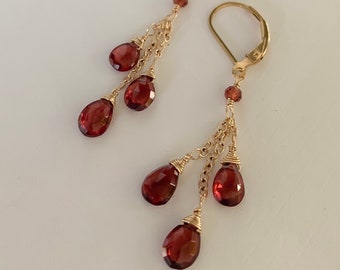 Bright Red Garnet Earrings, January Birthstone, Small Dangle Earrings