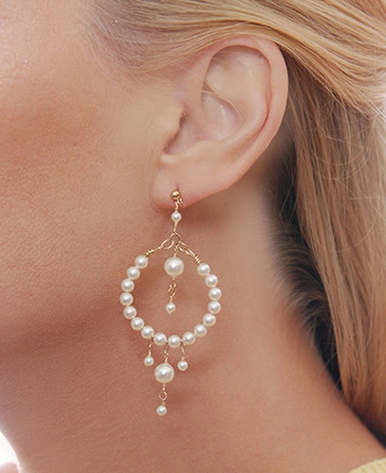 Pearl Hoop Earring Cream Pearl Earrings Beaded Hoop Earring Etsy
