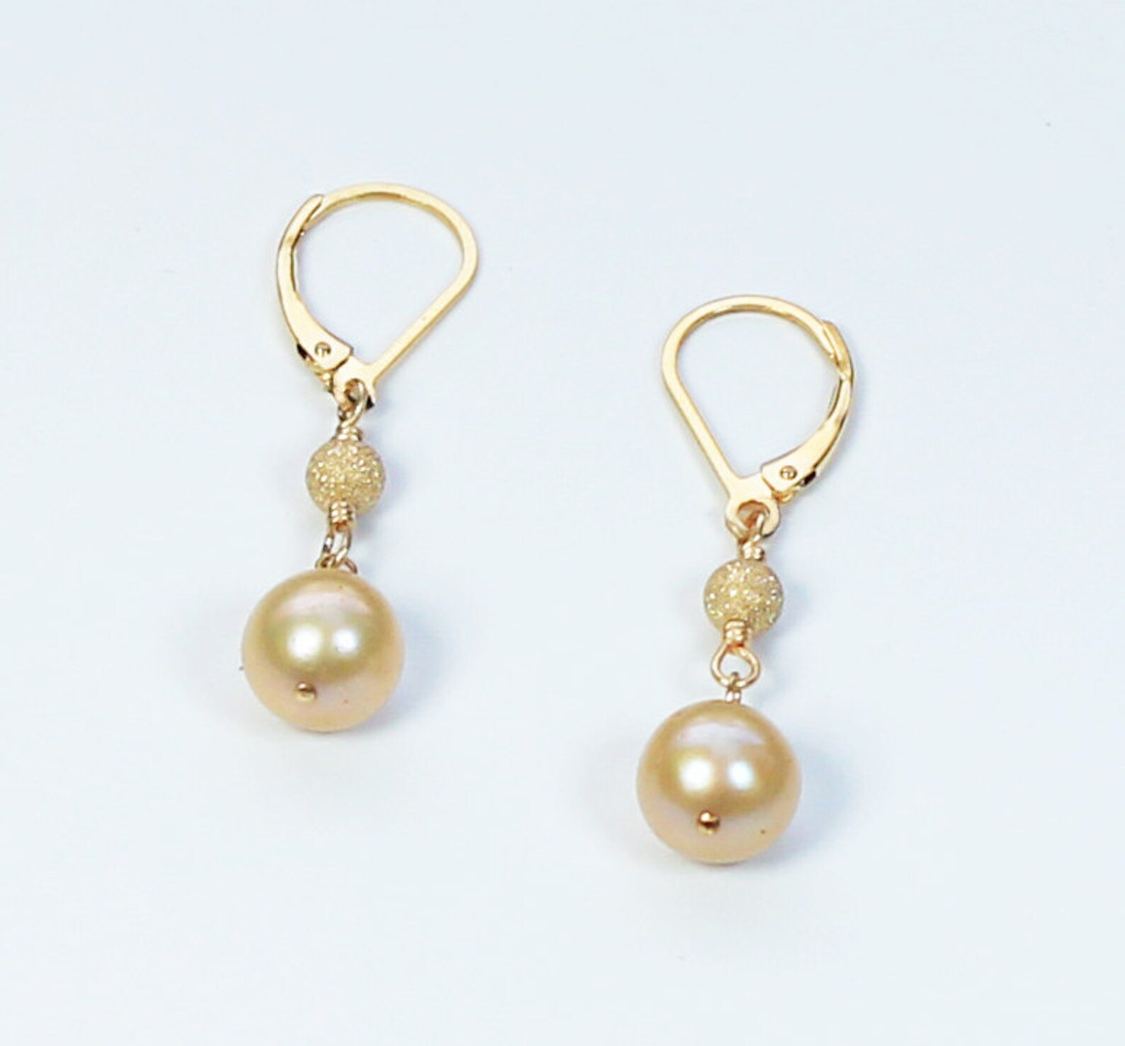 Champagne Pearl Earrings Leverback Gold Pearl Drop Earrings - Etsy
