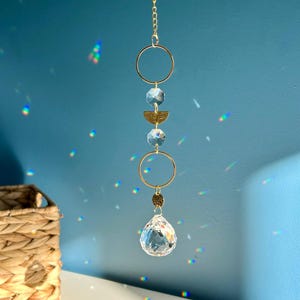 Double Circle Crystal Suncatcher Mobile – Feng Shui Light Decor – Handmade Suncatcher