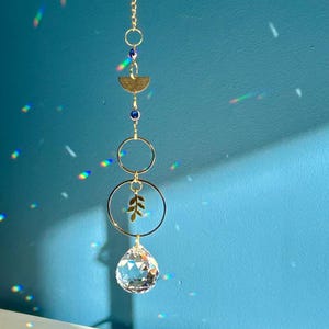 Double Circle Crystal Suncatcher Mobile – Feng Shui Light Decor – Handmade Suncatcher
