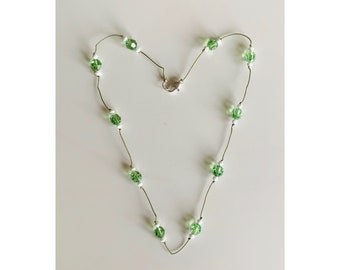 Floating Swarovski Crystal Necklace - Green and White