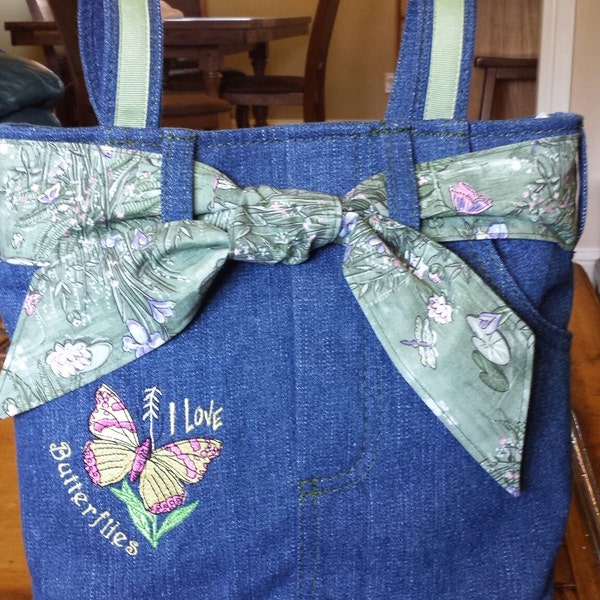 Handmade Simply Sassy Yellow Butterfly and Lilypads denim handbag