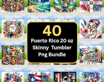 Puerto Rico 20oz Tumbler Wrap 40 Bundle, Boricua Puerto Rican Flag PNG, 20oz Skinny Tumbler PNG Files, PR Tumbler Wraps Instant Download