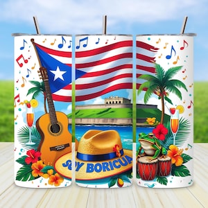 Puerto Rico tumbler PNG, Puerto Rico flag wrap, Boricua digital design, soy Boricua PNG, 20 oz tumbler art, island pride graphic