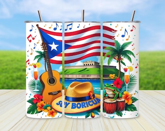 Copo de Porto Rico PNG, envoltório de bandeira de Porto Rico, design digital Boricua, soja Boricua PNG, arte de copo de 20 onças, gráfico do orgulho da ilha