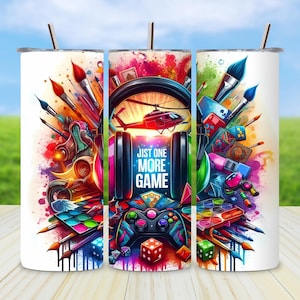 Gamer tumbler wrap PNG, gaming 20oz skinny tumbler sublimation design, digital download, video game tumbler wrap, sublimation for tumblers