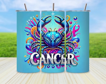 Cancer Tumbler Wrap Png, Blue Zodiac 20oz Skinny Tumbler Design, Astrology Sublimation Wrap, Cancer Gift Png, Digital Download