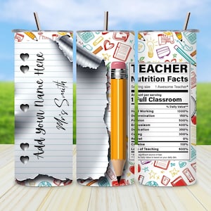 Emballage de gobelet personnalisé pour professeur de vie png, conception d&#39;emballage de bloc-notes, gobelet à crayons png, sublimation maigre 20 oz, ajoutez votre fichier de nom