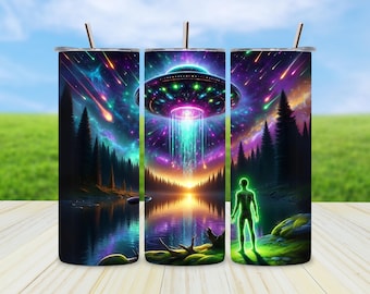 Envoltorio para vaso de nave espacial extraterrestre, PNG del espacio exterior de 20 oz, diseño de sublimación OVNI, descarga digital, archivo de vaso de ciencia ficción