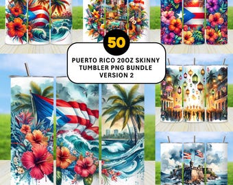 Puerto Rico 20oz Tumbler Wrap 50 Bundle, Boricua Puerto Rican Flag PNG, 20oz Skinny Tumbler PNG Files, PR Tumbler Wraps Instant Download