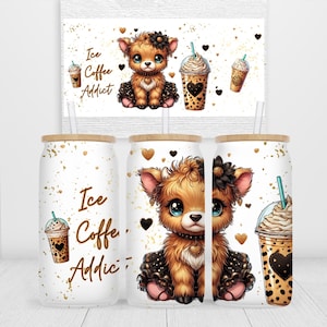 Vache Highland Sublimation Design, fichier PNG Tutu vache, 16 oz peut envelopper de boîte de conserve, conception florale de gobelet vache, téléchargement numérique PNG
