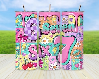 6 7 Six Seven Retro Leopard Print Meme 20oz Skinny Tumbler PNG Design Trendy Sublimation Wrap Digital File Only