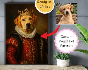 Retrato de mascota personalizado en lienzo, retrato de perro renacentista a partir de una foto, retrato de mascota real, arte digital, diseño de retratos.