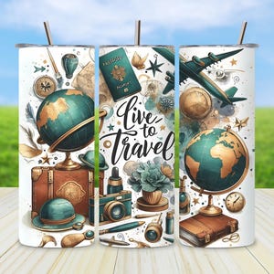 Colorful World Traveler tumbler wrap PNG for 20oz skinny tumblers, featuring a vibrant girls trip sublimation design with vacation, adventure, and travel-themed graphics. Perfect for sublimation crafters creating custom gifts or products for travel lovers and globetrotting friends.