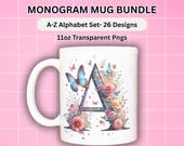 Butterfly Monogram Alphabet Mug Wrap Sublimation Designs Floral Mug Template 11 oz Designs Initials Personalized Templates Floral Mug Bundle