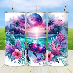 Vaso envolvente con forma de tortuga marina PNG, diseño de sublimación para vaso estrecho de verano de 20 oz, vaso envolvente con forma de tortuga marina de hibisco, descarga digital instantánea