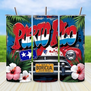 Puerto Rico Tumbler Wrap PNG – Boricua Flag 20 oz Sublimation Design, PR Pride Skinny Tumbler Wrap, Digital Download, Soy Boricua PNG