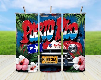 Embalagem para copo de Porto Rico PNG – Bandeira de Boricua, design de sublimação de 20 oz, embalagem para copo PR Pride Skinny, download digital, Soy Boricua PNG