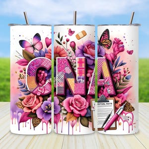 CNA Nurse Tumbler Wrap PNG, 20 oz Skinny Sublimation Tumbler Design, Floral CNA Nurse Wrap, Instant Digital Download