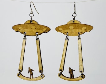 UFO dangle wooden earrings