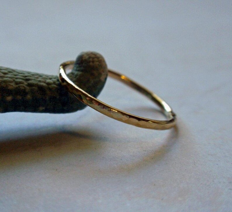 18K Gold Ring Band Hammered Skinny Stacking Ring in Stunning Gold image 2