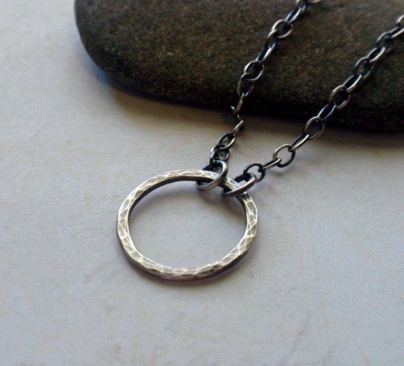 Small Oxidized Sterling Silver Eternity Circle Necklace Sweet Hammered ...