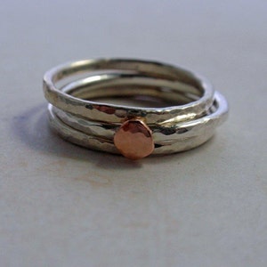 14K Rose Gold and Sterling Silver Ring Band Hammered Stacking Ring image 5