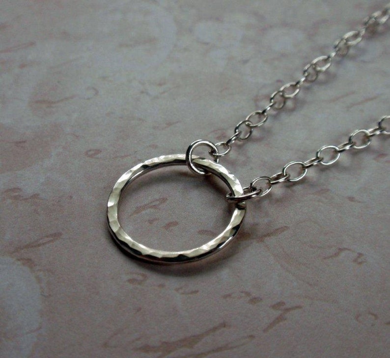 Small Sterling Silver Eternity Circle Necklace Sweet Hammered Hoop image 4