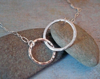 Sterling Silver Double Eternity Hoop Necklace - Entwined Circles