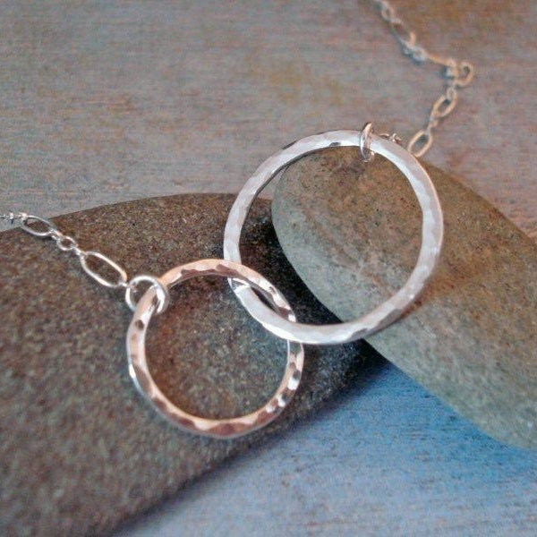 Sterling Silver Double Eternity Hoop Necklace - Entwined Circles