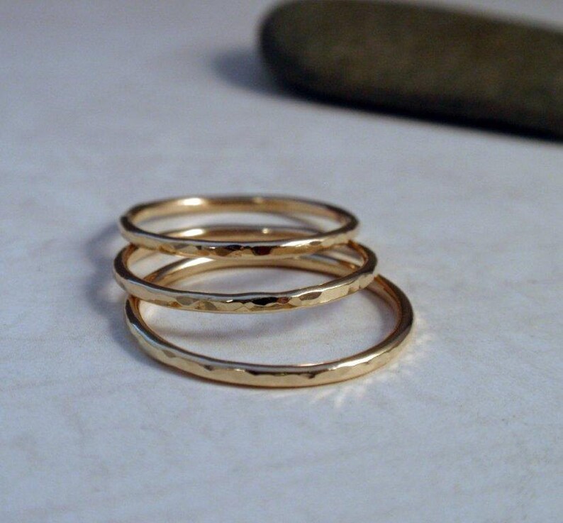 Gold Stacking Ring Set Stunning 14K Gold Hammered Rings | Etsy