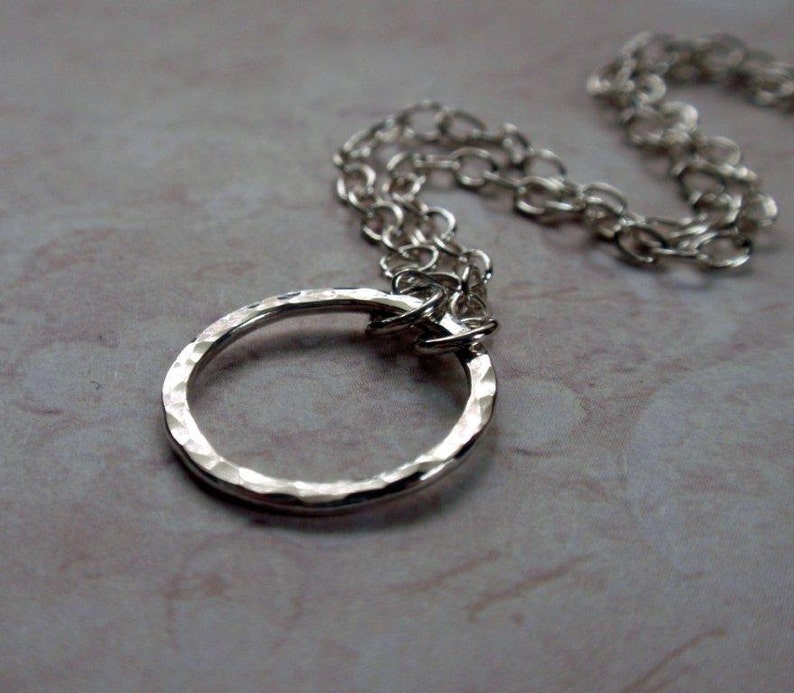 Small Sterling Silver Eternity Circle Necklace Sweet Hammered Hoop image 2