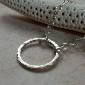 Small Sterling Silver Eternity Circle Necklace Sweet Hammered Hoop image 1
