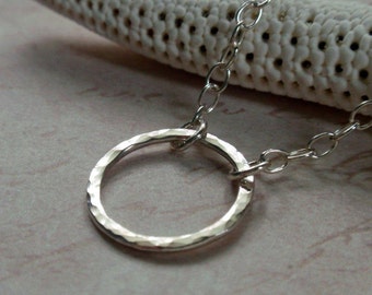 Small Sterling Silver Eternity Circle Necklace Sweet Hammered Hoop