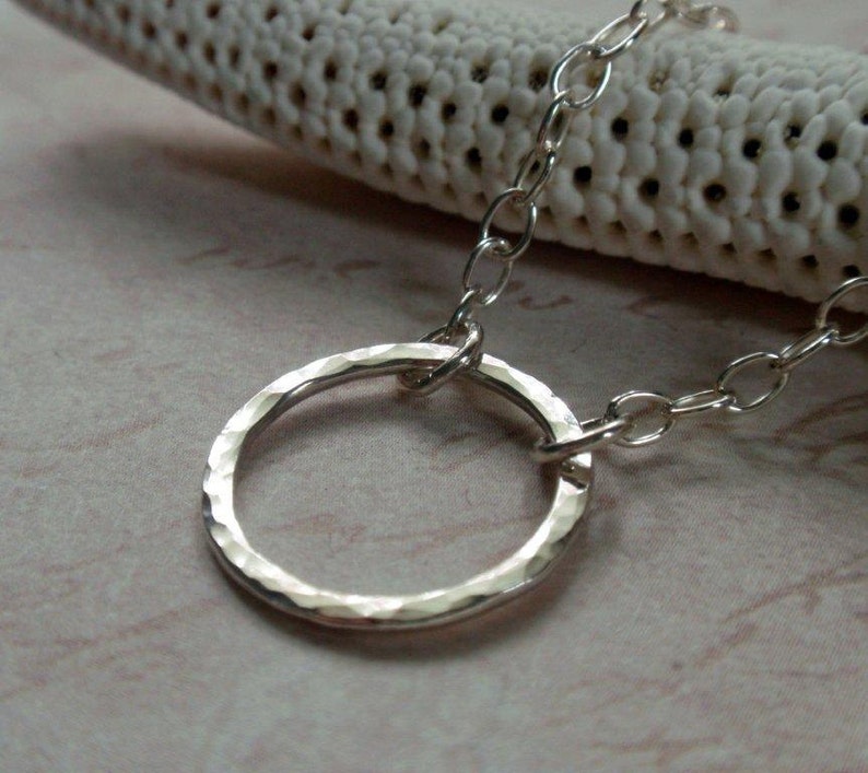 Small Sterling Silver Eternity Circle Necklace Sweet Hammered Hoop image 1