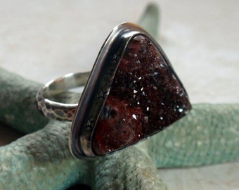 Druzy Ring in Oxidized Sterling Silver Size 9