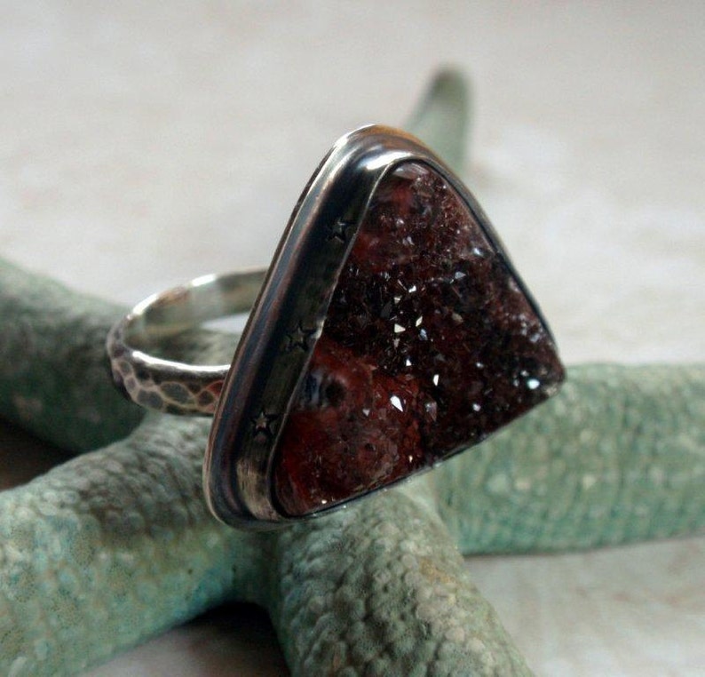 Druzy Ring in Oxidized Sterling Silver Size 9 image 1