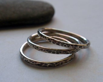 Silver Stacking Ring Set Oxidized and Hammered Sterling Silver Set of Three