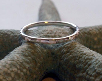 Silver Ring Band Hammered Sterling Silver Shiny Stacking Ring