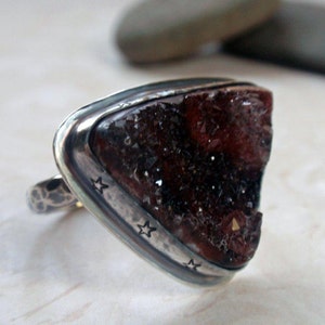 Druzy Ring in Oxidized Sterling Silver Size 9 image 4