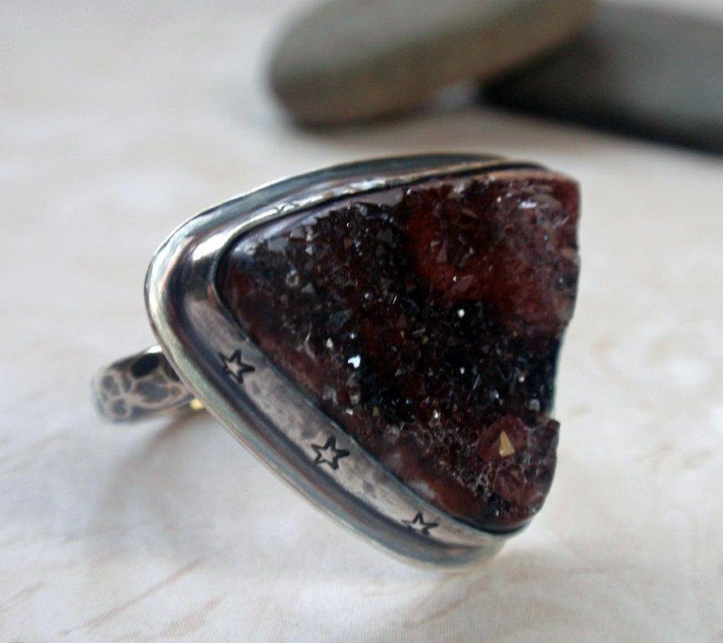 Druzy Ring in Oxidized Sterling Silver Size 9 image 4