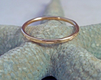 14K Gold Ring Band Hammered Stacking Ring