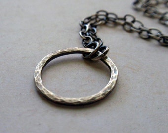 Small Oxidized Sterling Silver Eternity Circle Necklace Sweet Hammered Hoop
