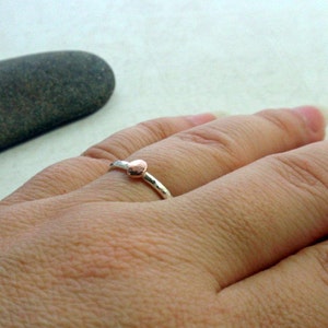 14K Rose Gold and Sterling Silver Ring Band Hammered Stacking Ring image 4